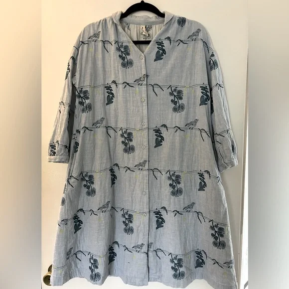 Unusual Japanese Tunic Dress Smock Embroidered Birds M/L - Picture 1 of 6